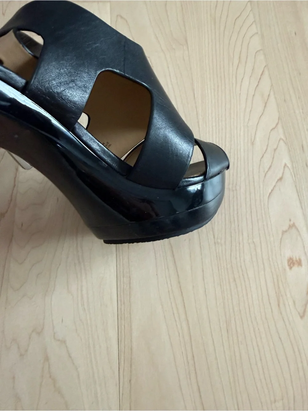 Michael Kors Black Leather Cutout Buckle High Heel Sandals